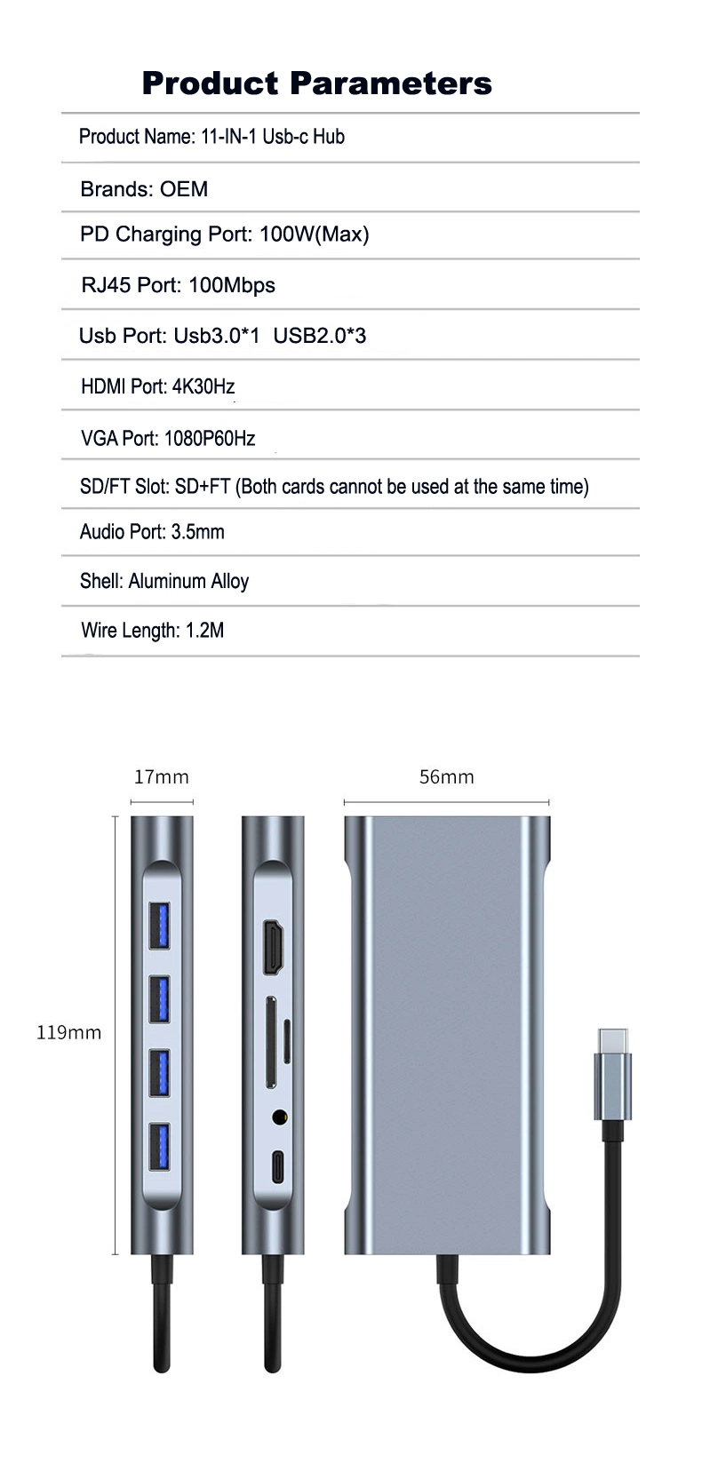 USB Hub 3.0 Alluminum with Gigabit Ethernet USB C Hub Type-C Docking Station